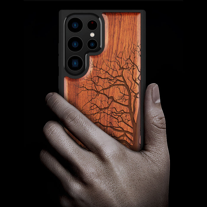 The Bare Tree, Classic Engraved Wood & TPU Case - Artisanal Cover for Samsung Galaxy