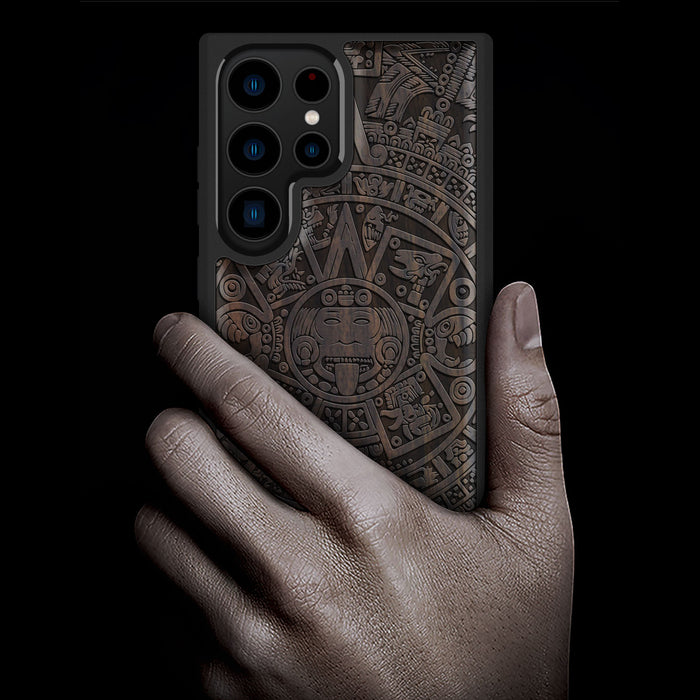 The Maya Calendar, Classic Engraved Wood & TPU Case - Artisanal Cover for Samsung Galaxy