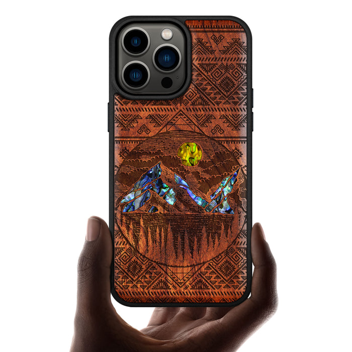 The Lens of Nature, Hand-Inlaid Wood & Mother of Pearl Case - Artisanal Cover for Apple iPhone