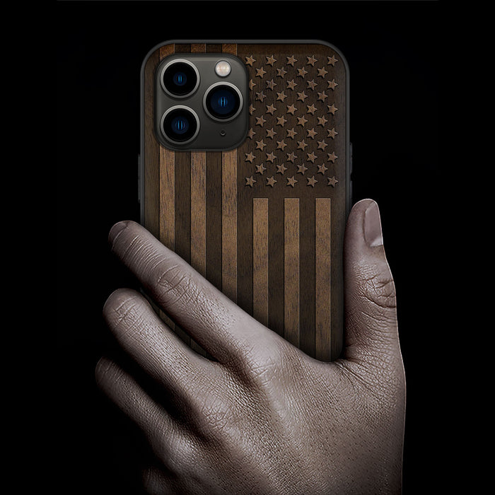 The Classic American Flag, Classic Engraved Wood & TPU Case - Artisanal Cover for Apple iPhone