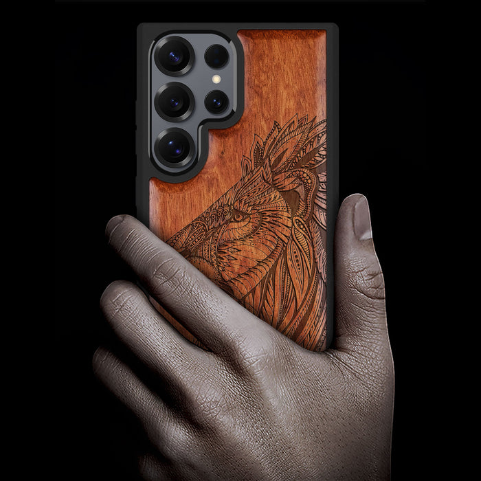 Lion Majesty Classic Engraved Wood & TPU Case Samsung Galaxy Artisanal Case View