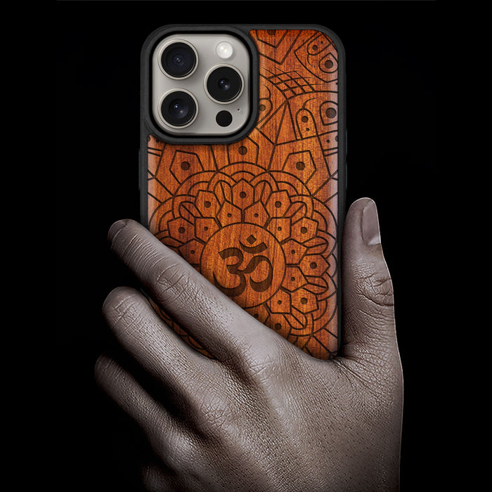 Geometric Serenity, Classic Engraved Wood & TPU Case - Artisanal Cover for Apple iPhone