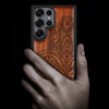 Ornate Hamsa Design Classic Engraved Wood & TPU Case Samsung Galaxy Artisanal Case View