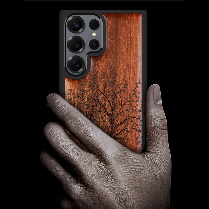 Line Tree Classic Engraved Wood & TPU Case Samsung Galaxy Artisanal Case View