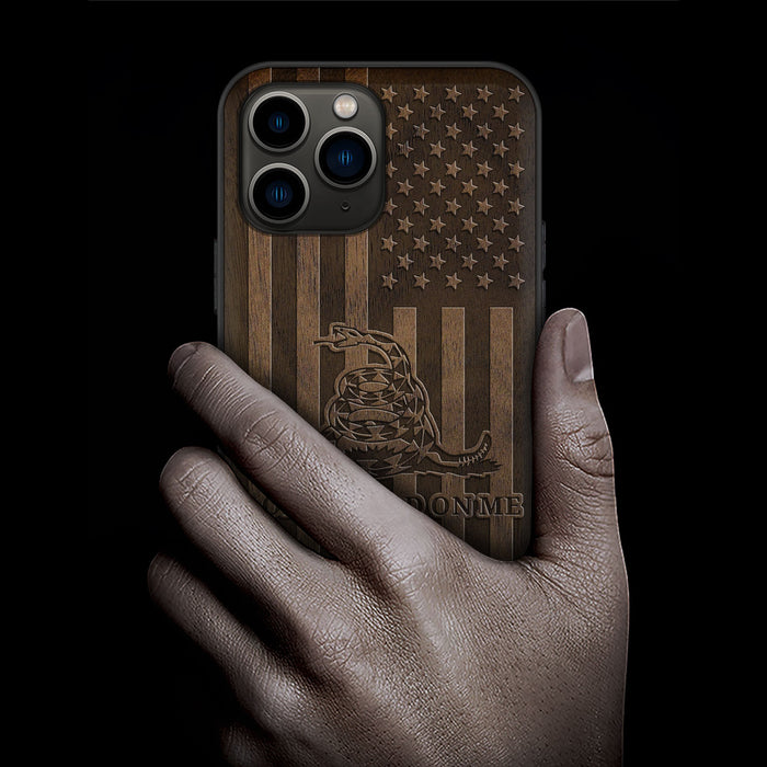 Gadsden and the American Flag, Classic Engraved Wood & TPU Case - Artisanal Cover for Apple iPhone