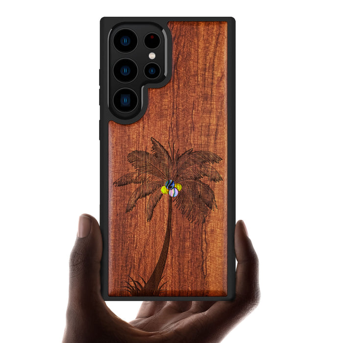 The Palm Tree, Hand-Inlaid Wood & Mother of Pearl Case - Artisanal Cover for Samsung Galaxy