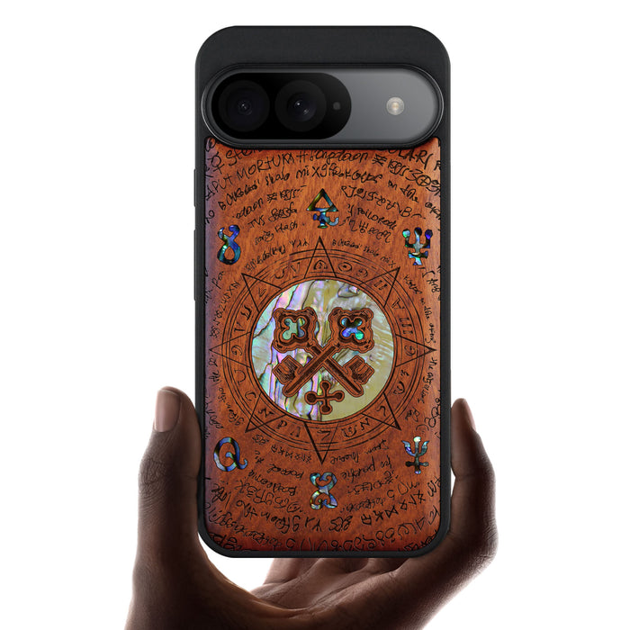 A Heraldic Enigma, Hand-Inlaid Wood & Mother of Pearl Case - Artisanal Cover for Google Pixel