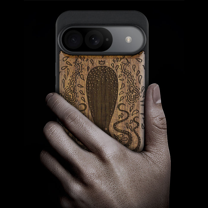 The Floral Octopus, Classic Engraved Wood & TPU Case - Artisanal Cover for Google Pixel