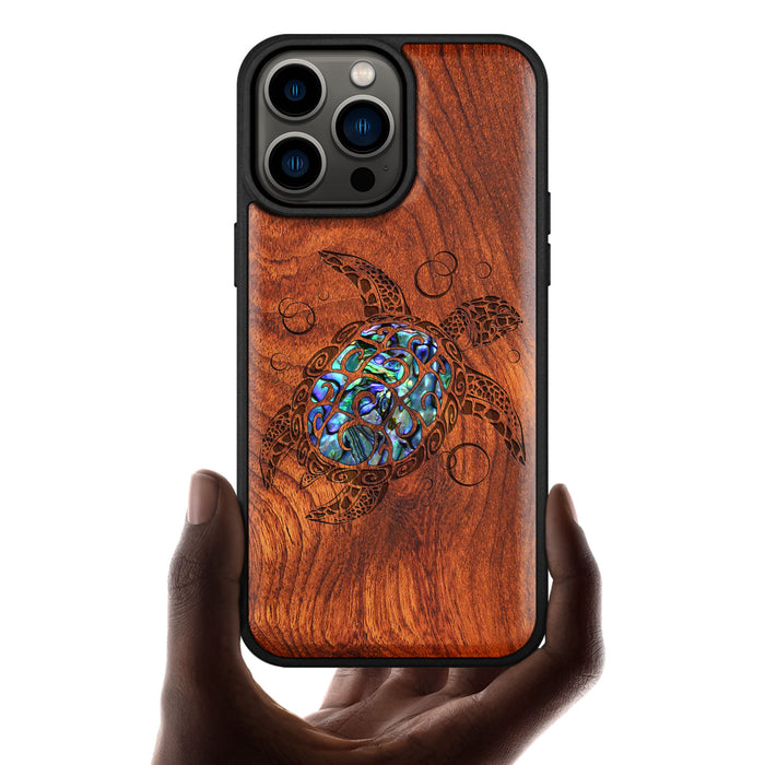 The Maori Turtle, Hand-Inlaid Wood & Mother of Pearl Case - Artisanal Cover for Apple iPhone