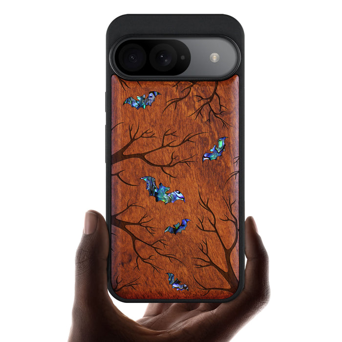 Shadows of the Night, Hand-Inlaid Wood & Mother of Pearl Case - Artisanal Cover for Google Pixel