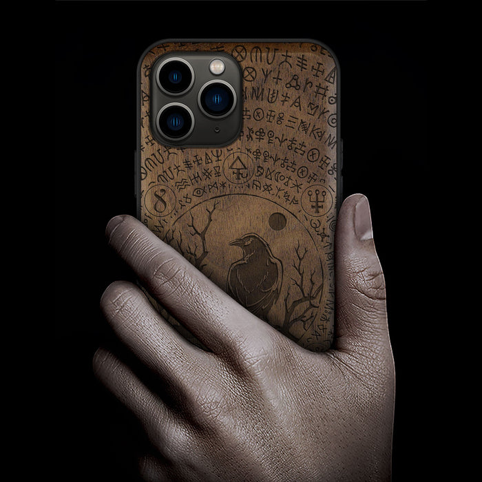 Whispers of the Enigma, Classic Engraved Wood & TPU Case - Artisanal Cover for Apple iPhone