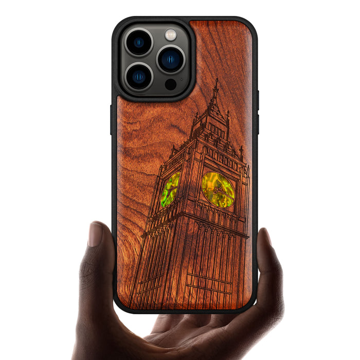 The Big Ben of London, Hand-Inlaid Wood & Mother of Pearl Case - Artisanal Cover for Apple iPhone