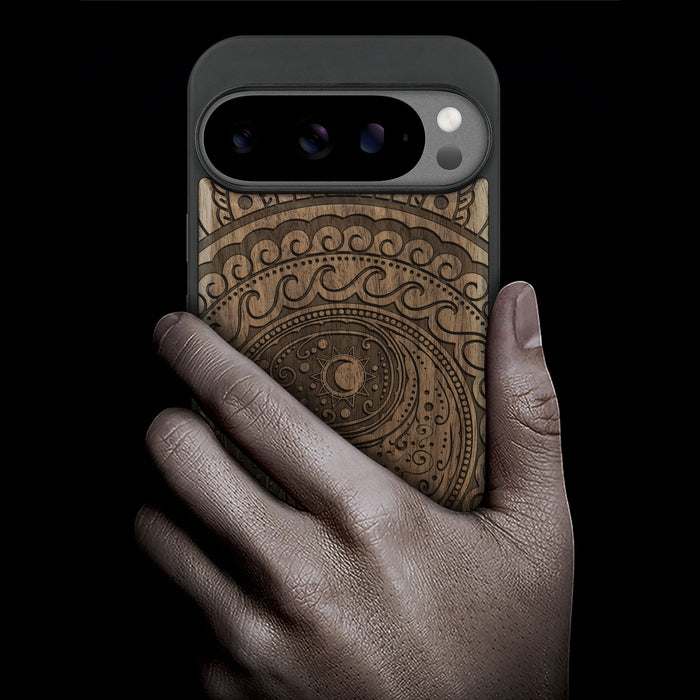 The Yin Yang Paisley, Classic Engraved Wood & TPU Case - Artisanal Cover for Google Pixel
