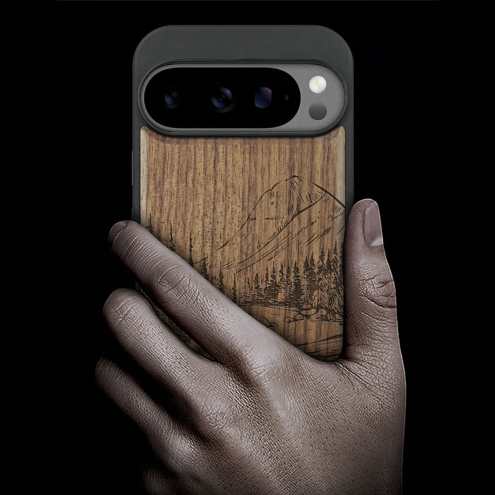 The Lake and Mountain Landscape, Classic Engraved Wood & TPU Case - Artisanal Cover for Google Pixel
