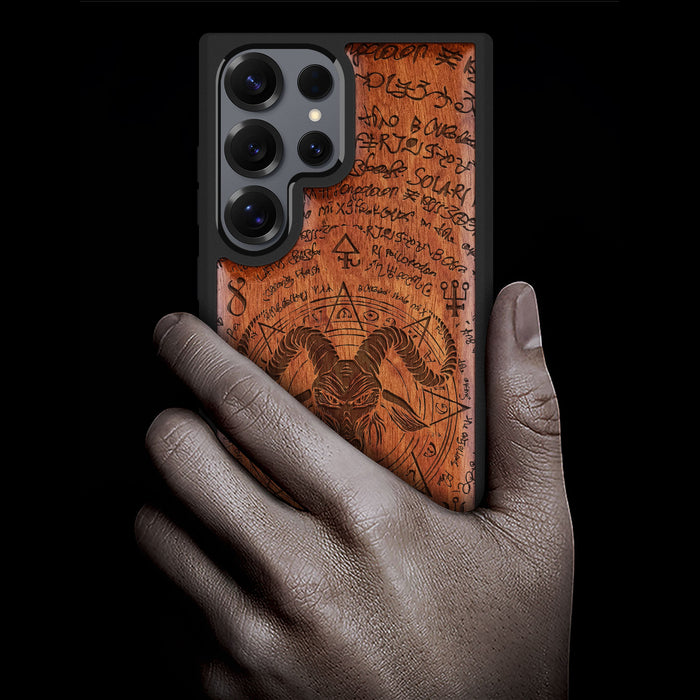 The Horned Goat in Octagonal Star Classic Engraved Wood & TPU Case Samsung Galaxy Artisanal Case View