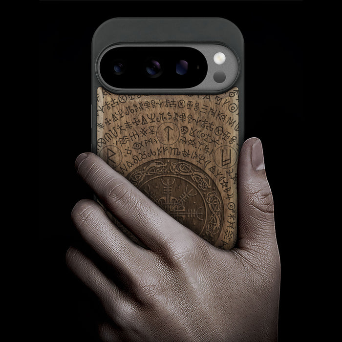 The Shield of Dragons and Awe, Classic Engraved Wood & TPU Case - Artisanal Cover for Google Pixel