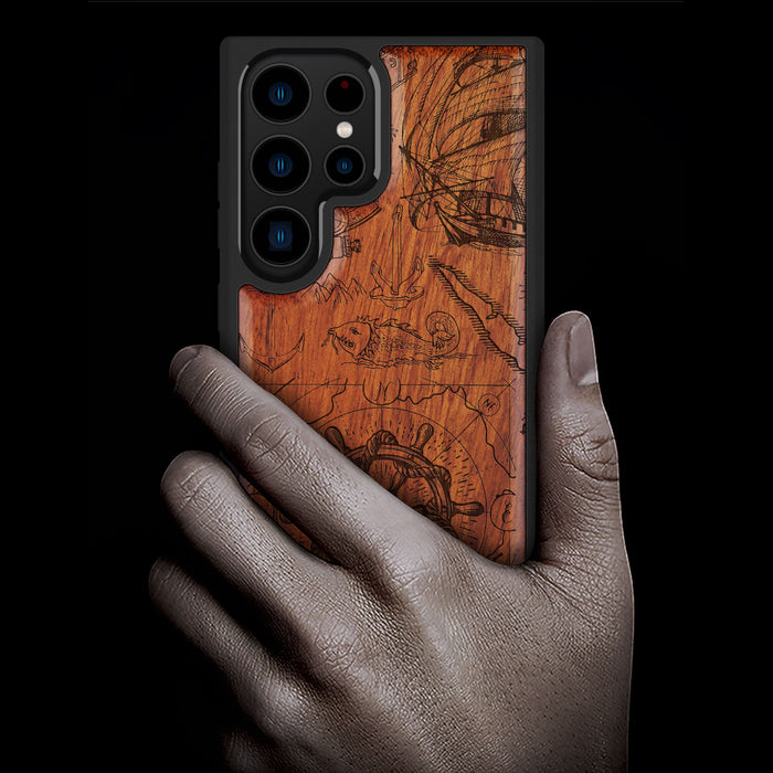 Journey of the Mariner, Classic Engraved Wood & TPU Case - Artisanal Cover for Samsung Galaxy