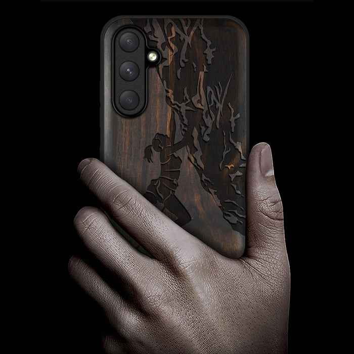 Woman Ascending the Cliff, Classic Engraved Wood & TPU Case - Artisanal Cover for Samsung Galaxy