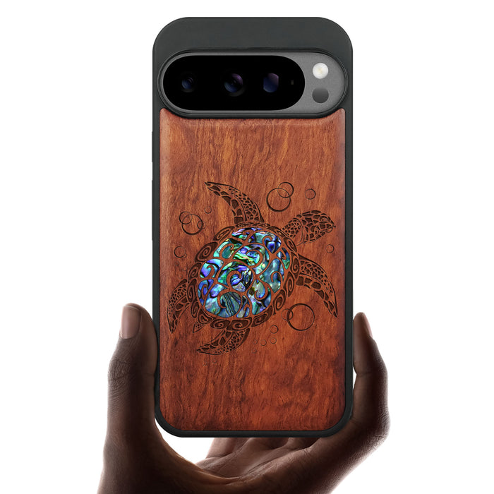 The Maori Turtle, Hand-Inlaid Wood & Mother of Pearl Case - Artisanal Cover for Google Pixel