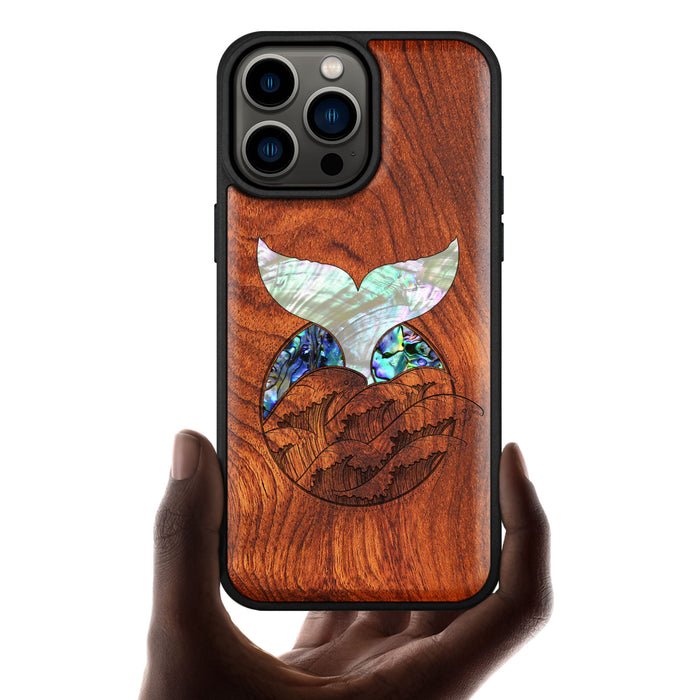 The Whale's Tail, Hand-Inlaid Wood & Mother of Pearl Case - Artisanal Cover for Apple iPhone