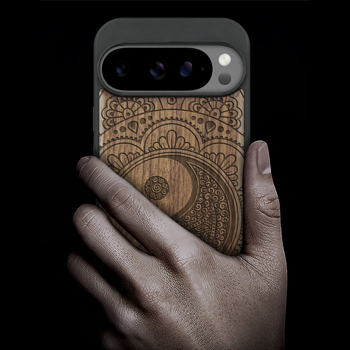 Yin Mandala, Classic Engraved Wood & TPU Case - Artisanal Cover for Google Pixel