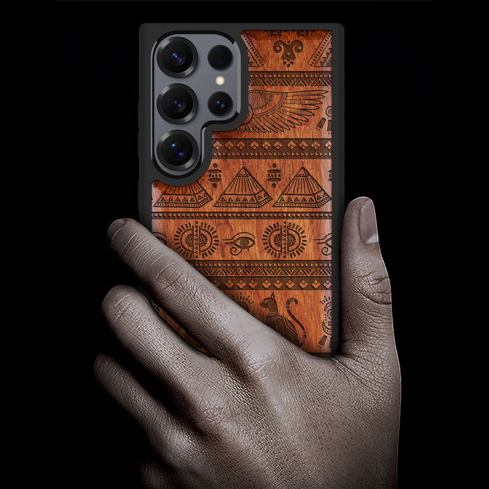 The Symbols of Egypt, Classic Engraved Wood & TPU Case - Artisanal Cover for Samsung Galaxy