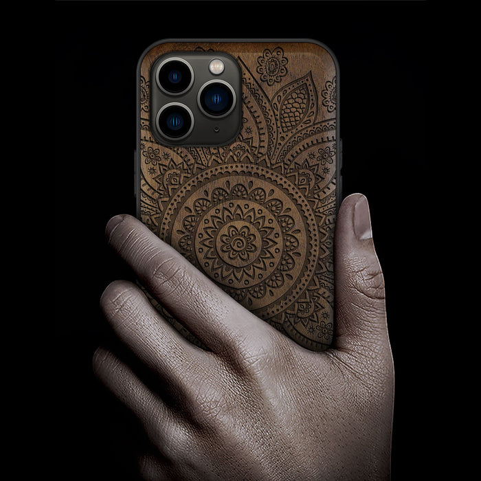 The Indian Floral Mandala, Classic Engraved Wood & TPU Case - Artisanal Cover for Apple iPhone