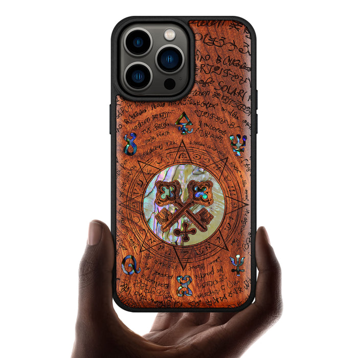 A Heraldic Enigma, Hand-Inlaid Wood & Mother of Pearl Case - Artisanal Cover for Apple iPhone