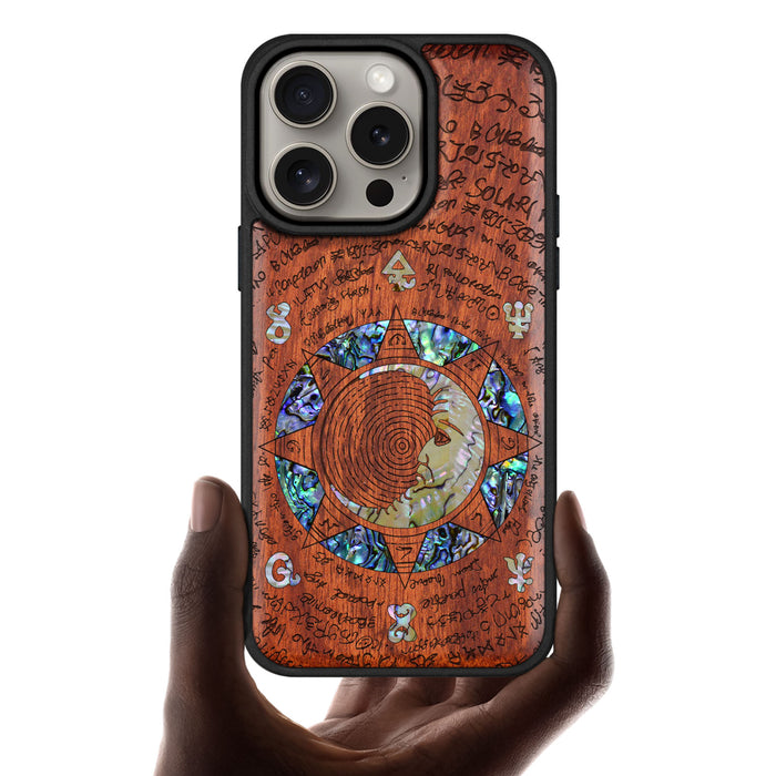A Manuscript Enigma, Hand-Inlaid Wood & Mother of Pearl Case - Artisanal Cover for Apple iPhone