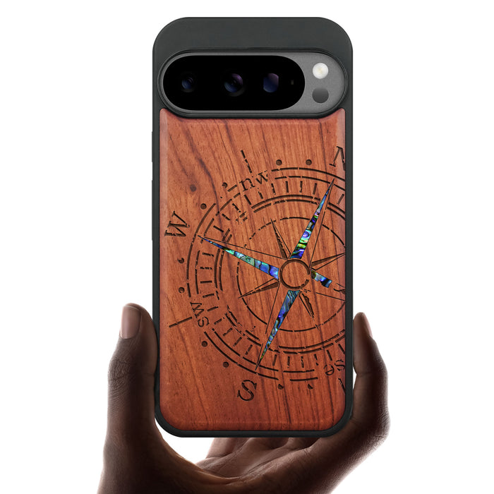 The Incomplete Compass, Hand-Inlaid Wood & Mother of Pearl Case - Artisanal Cover for Google Pixel