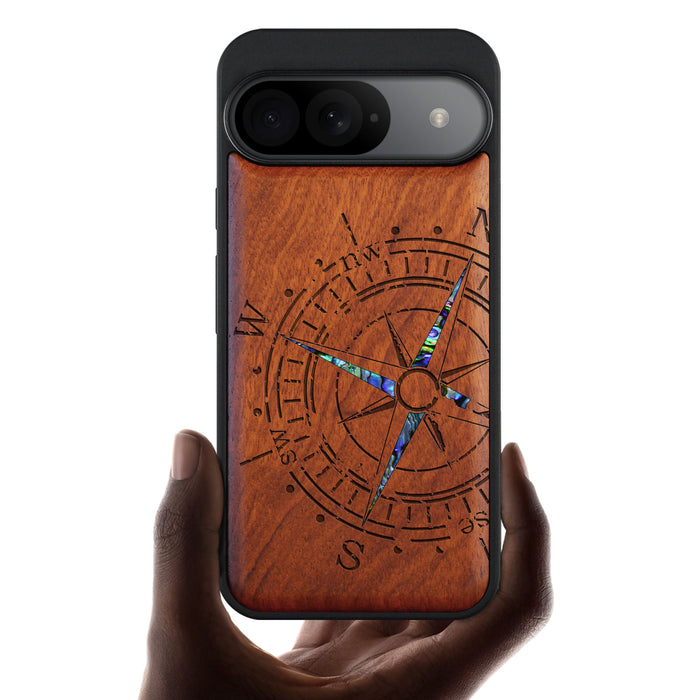 The Incomplete Compass, Hand-Inlaid Wood & Mother of Pearl Case - Artisanal Cover for Google Pixel