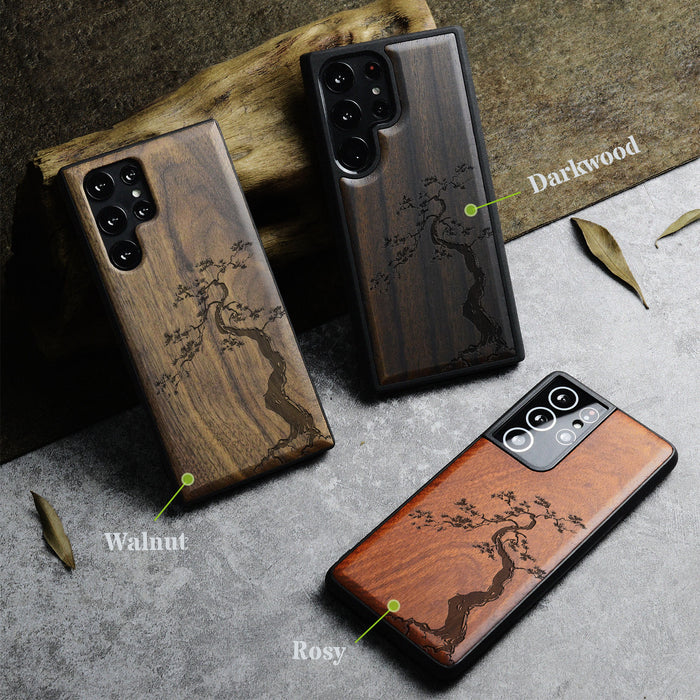 The Majestic Pine Tree, Classic Engraved Wood & TPU Case - Artisanal Cover for Samsung Galaxy