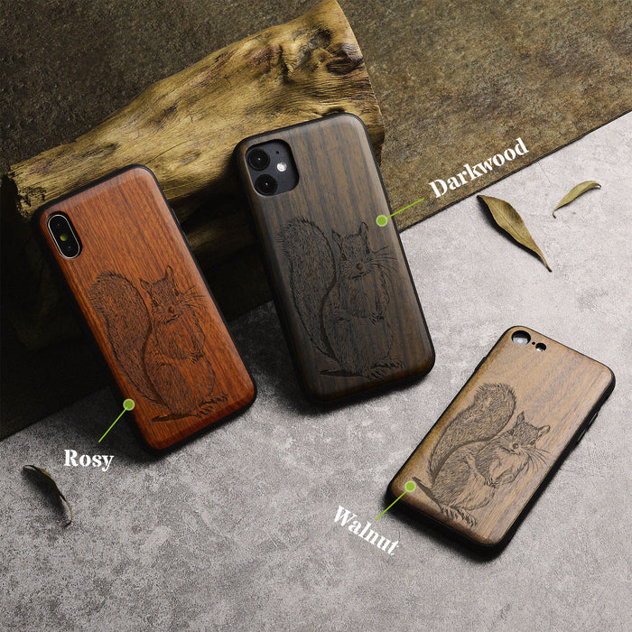 The Squirrel Sketch, Classic Engraved Wood & TPU Case - Artisanal Cover for Apple iPhone