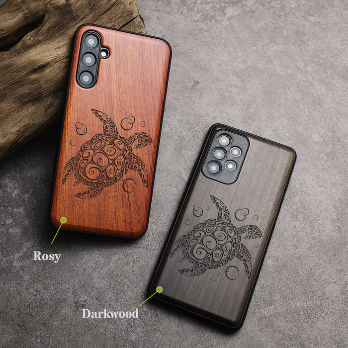 The Maori Turtle, Classic Engraved Wood & TPU Case - Artisanal Cover for Samsung Galaxy