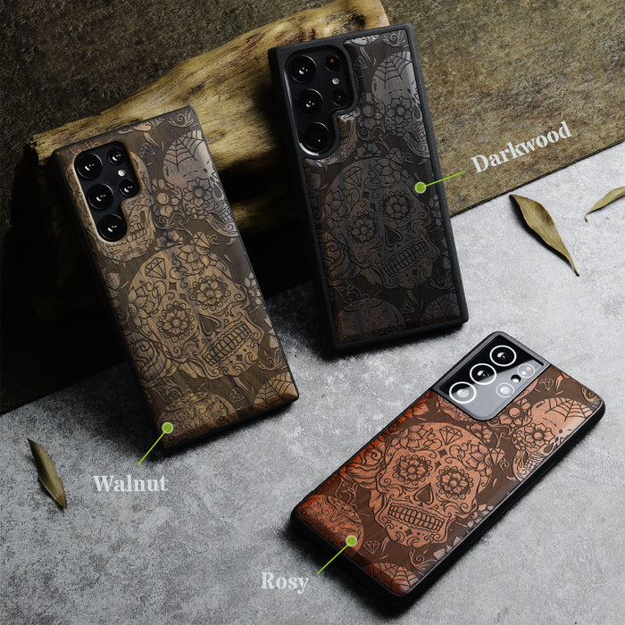 Dance of the Sugar Skulls, Classic Engraved Wood & TPU Case - Artisanal Cover for Samsung Galaxy