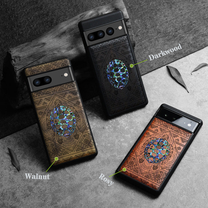 The Beautiful Turtle, Hand-Inlaid Wood & Mother of Pearl Case - Artisanal Cover for Google Pixel