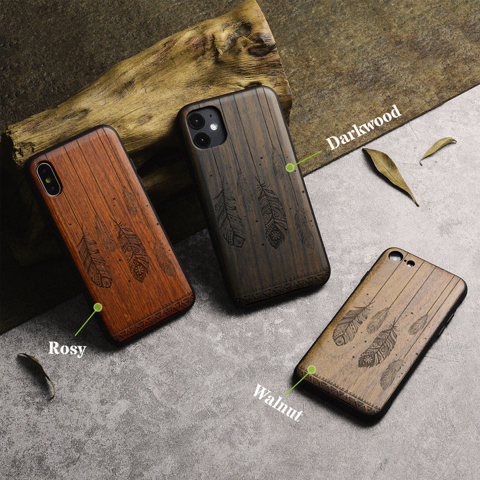 The Feathered Tapestry, Classic Engraved Wood & TPU Case - Artisanal Cover for Apple iPhone