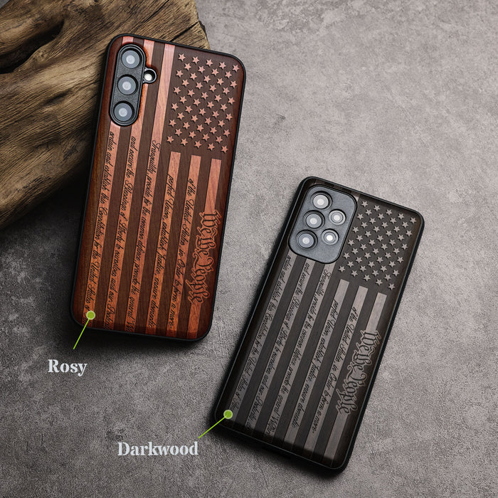 Legacy of Liberty, Classic Engraved Wood & TPU Case - Artisanal Cover for Samsung Galaxy