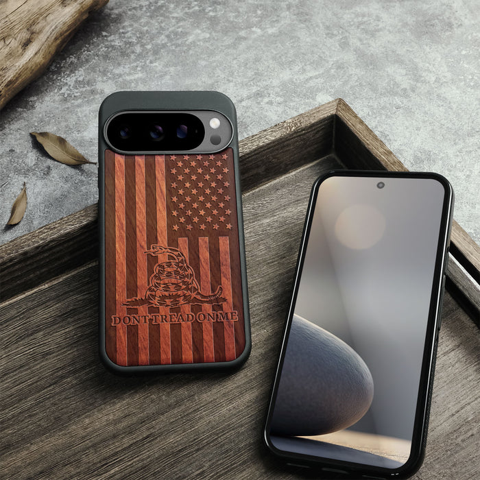 Patriot Flag, Classic Engraved Wood & TPU Case - Artisanal Cover for Google Pixel