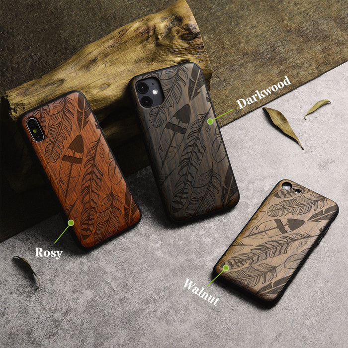 The Feathered Array, Classic Engraved Wood & TPU Case - Artisanal Cover for Apple iPhone