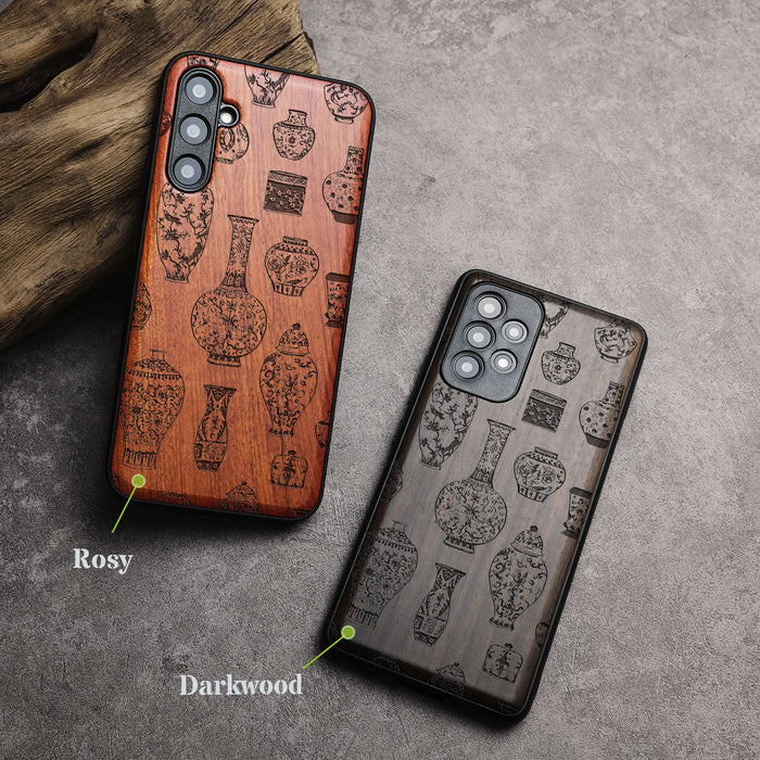 The Art of Chinese Ceramic Design, Classic Engraved Wood & TPU Case - Artisanal Cover for Samsung Galaxy