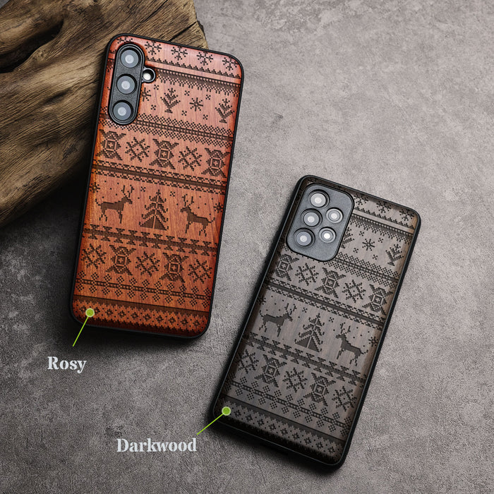 Yuletide Serenity, Classic Engraved Wood & TPU Case - Artisanal Cover for Samsung Galaxy