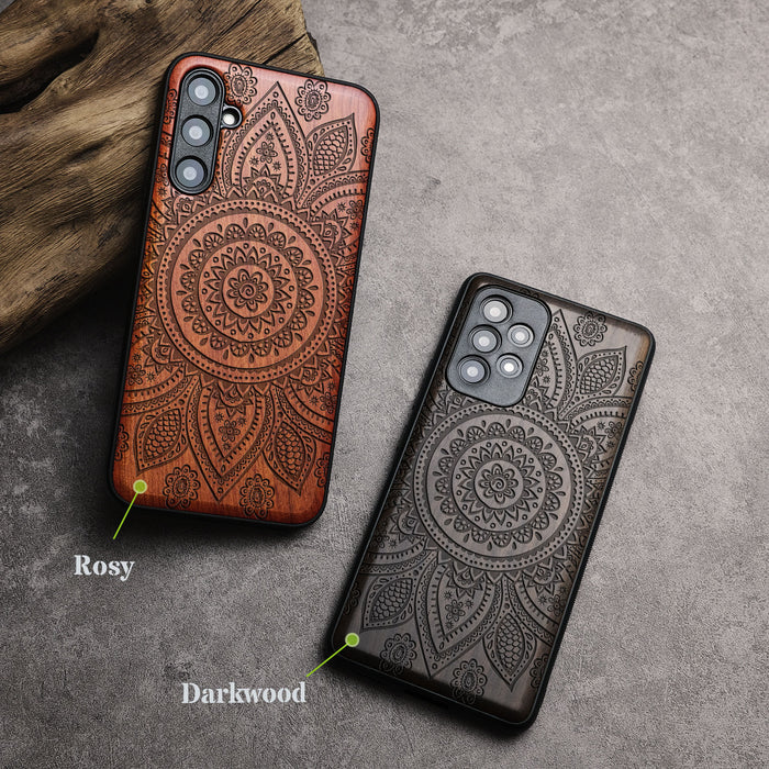 The Indian Floral Mandala, Classic Engraved Wood & TPU Case - Artisanal Cover for Samsung Galaxy