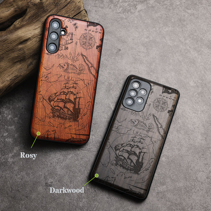 Voyage of Legends, Classic Engraved Wood & TPU Case - Artisanal Cover for Samsung Galaxy