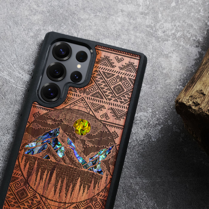 Aztec Vistas, Hand-Inlaid Wood & Mother of Pearl Case - Artisanal Cover for Samsung Galaxy