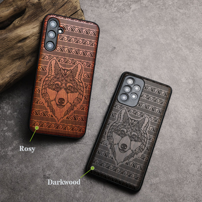 The Mystical Canine, Classic Engraved Wood & TPU Case - Artisanal Cover for Samsung Galaxy