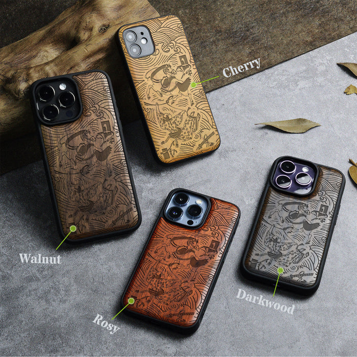 The Dance of Blades and Waves, Classic Engraved Wood & TPU Case - Artisanal Cover for Apple iPhone