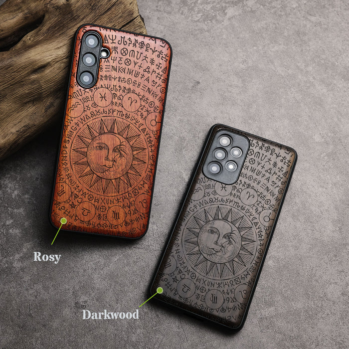 Celestial Harmony, Classic Engraved Wood & TPU Case - Artisanal Cover for Samsung Galaxy