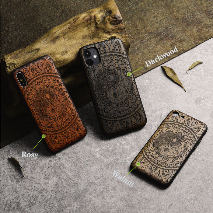 The Yin Yang Paisley, Classic Engraved Wood & TPU Case - Artisanal Cover for Apple iPhone