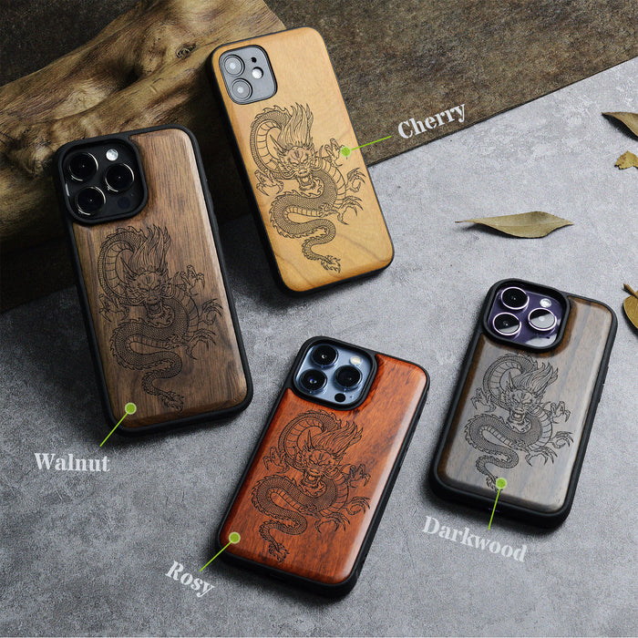 The Oriental Dragon, Classic Engraved Wood & TPU Case - Artisanal Cover for Apple iPhone